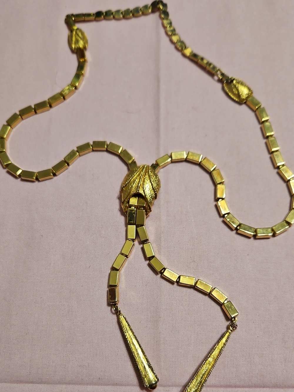 Vintage Gold-Tone Leaf Box Link Lariat Slider Necklace - Women Jewelry